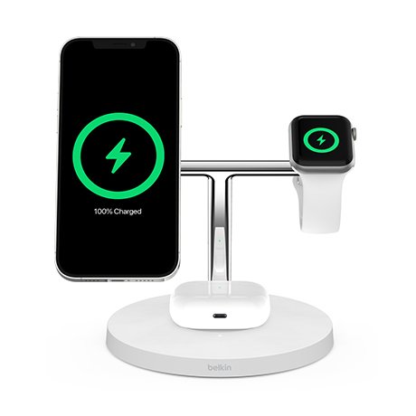View image 1 of Belkin 3-in-1 wireless charger with MagSafe (white)