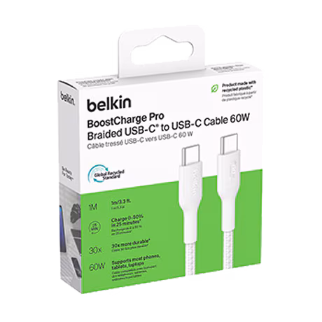 Image numéro 2 de Câble BoostCharge USB-C vers USB-C (1 m, blanc) – Belkin