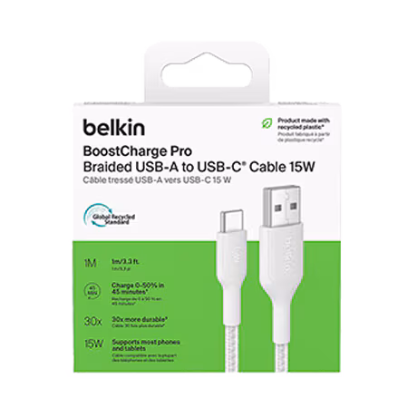 Câble BoostCharge Pro USB-A vers USB-C (1 m, blanc) – Belkin