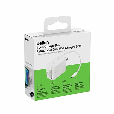Chargeur mural rétractable au nitrure de gallium UltraCharge de Belkin (67 W)
