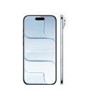 iPhone Air, face avant, bleu ciel, Dynamic Island au centre de la partie supérieure, vue latérale, profil très fin, bouton latéral, commande de la caméra