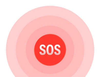 Illustration of SOS with sound waves emanating out of it.