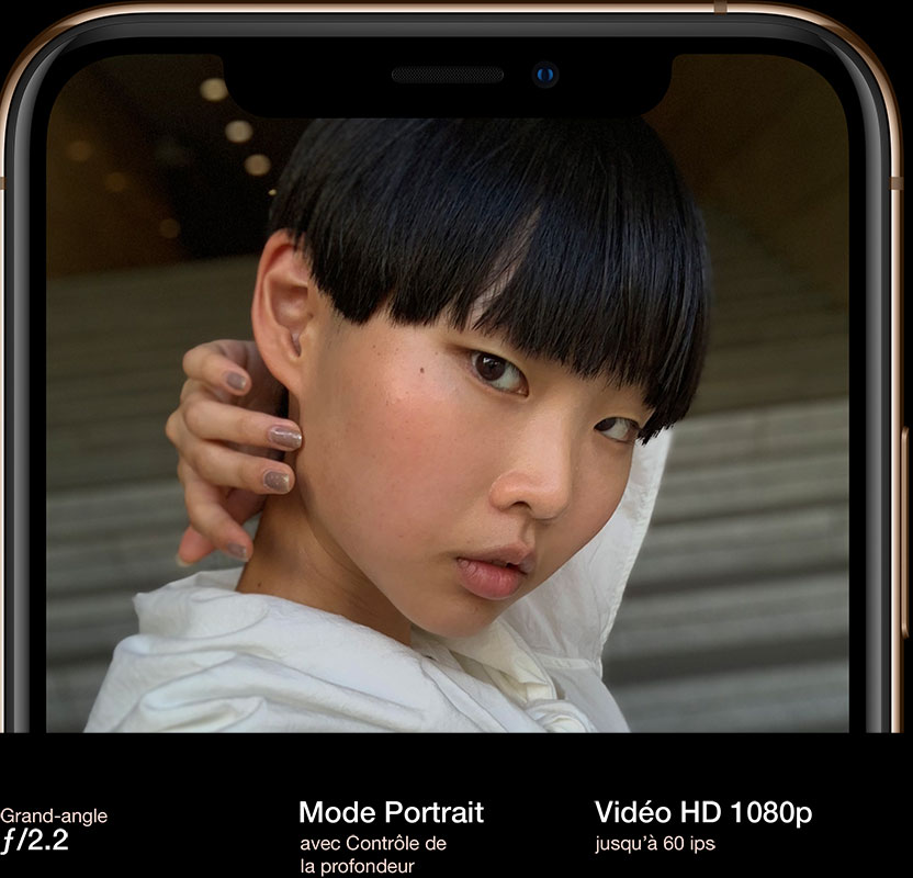Grand-angle f/2.2. Mode Portrait avec Contrôle de la profondeur. Vidéo HD 1080p, jusqu’à 60 ips.