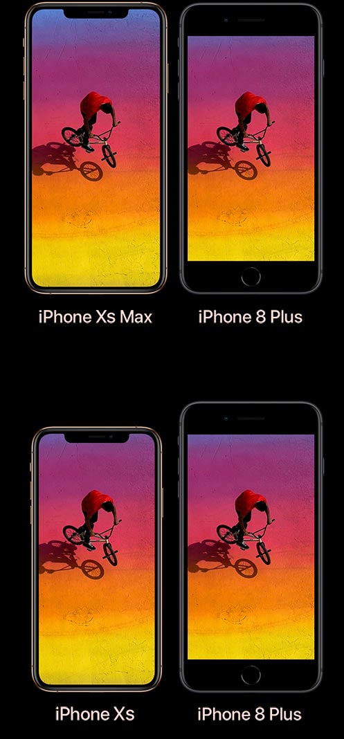 Comparison of iPhone XS Max and iPhone XS with iPhone 8 Plus.
