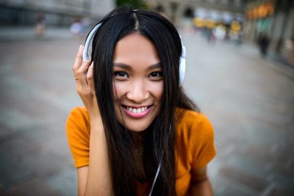 Girl with headphones on