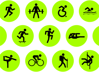 Plusieurs rangées d’icônes montrent une silhouette qui se livre à diverses activités physiques.