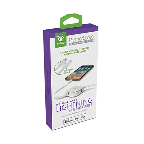 Image 1 of Helix retractable charge/sync Lightning to USB-C cable (white)